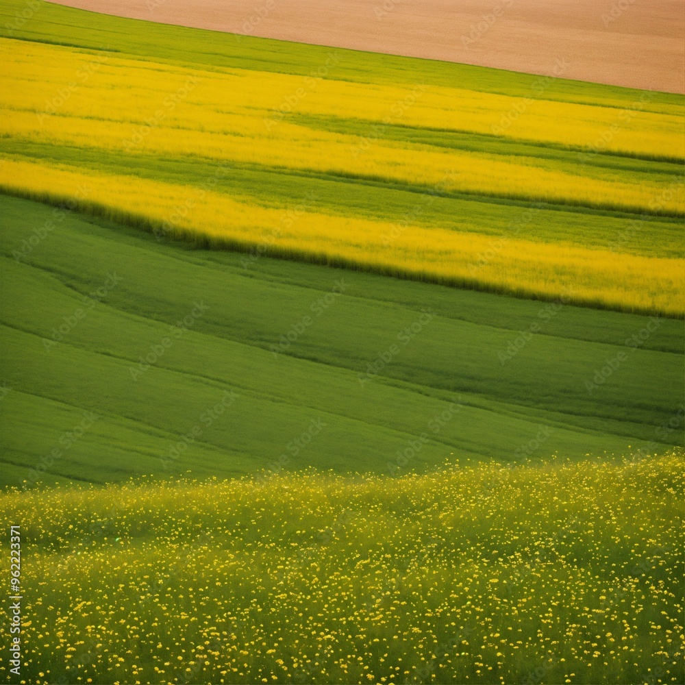 Fototapeta premium green field and yellow flowers