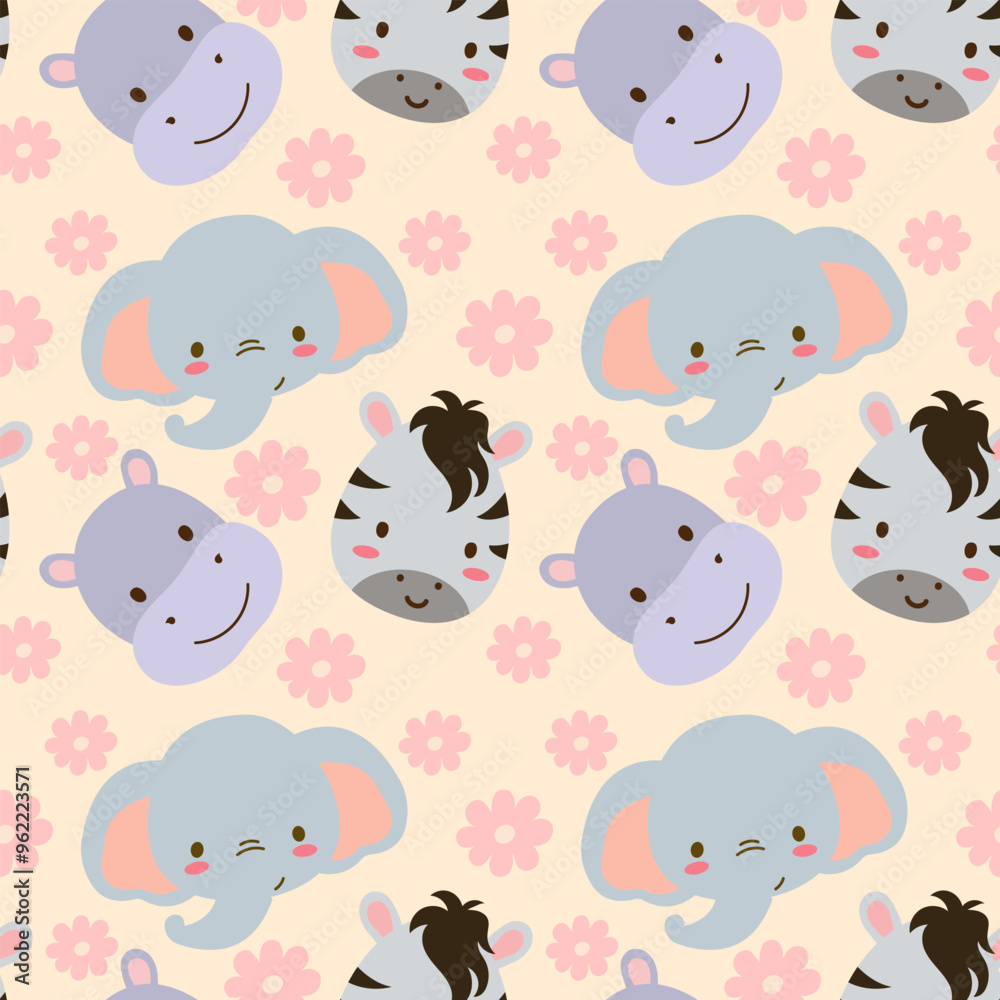 cute animals seamless pattern for kids print elephant, zebra, cute animals seamless pattern for kids print elephant, zebra,