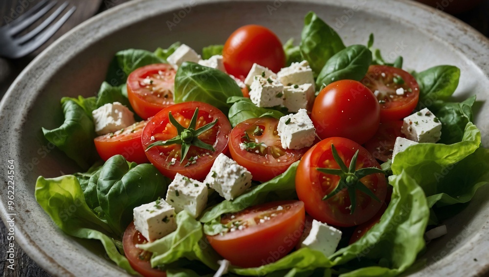 Salad featuring feta cheese, juicy tomatoes, and a sprinkle of pepper. Salad featuring feta cheese, juicy tomatoes, and a sprinkle of pepper.
