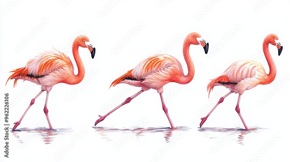 Fototapeta premium flamingo birds pink tropical exotic animal nature wildlife fun summer colorful standing decorative illustrations cute vibrant outdoor party beach fauna art 