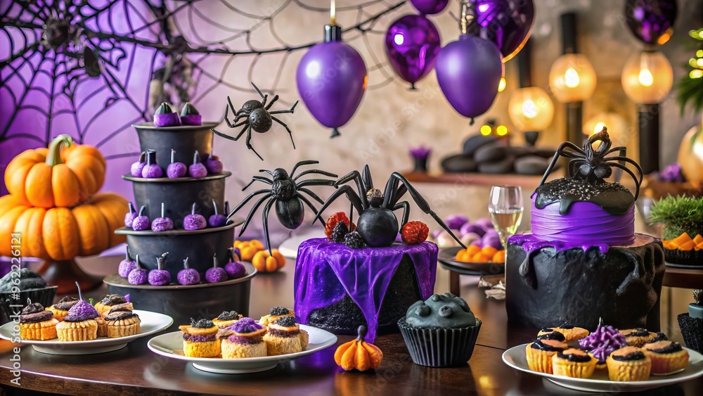 Halloween party ideas for a creepy crawly theme with black and purple decorations and creepy crawlies Halloween party ideas for a creepy crawly theme with black and purple decorations and creepy crawlies