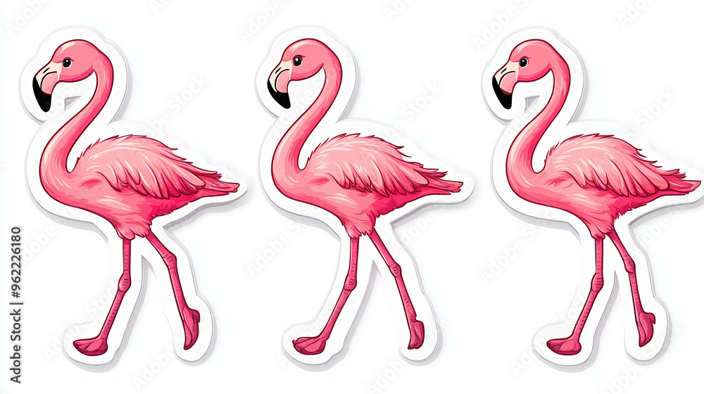 Fototapeta premium flamingo bird tropical pink wildlife nature shorebird exotic animal waterfowl feathers cute vibrant walking sunny summer fun decoration whimsical illustration 