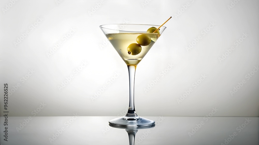 A Dirty Martini in a classic martini glass. The pale olive green liquid is slightly cloudy from olive brine. Garnished with green olives on a cocktail pick. Served chilled, near the rim of the glass A Dirty Martini in a classic martini glass. The pale olive green liquid is slightly cloudy from olive brine. Garnished with green olives on a cocktail pick. Served chilled, near the rim of the glass