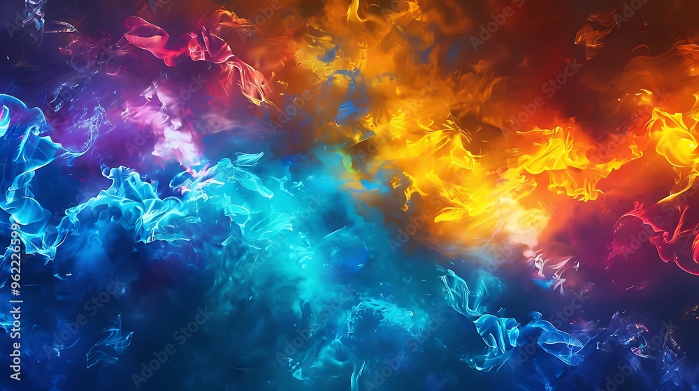 abstract fire with a vibrant mix of blue, neon, yellow, and other colors blending together in the background abstract fire with a vibrant mix of blue, neon, yellow, and other colors blending together in the background