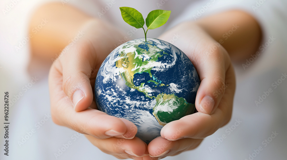Earth Gently Held by Human Hands with Growing Plant – Symbol of Sustainability and Environmental Care