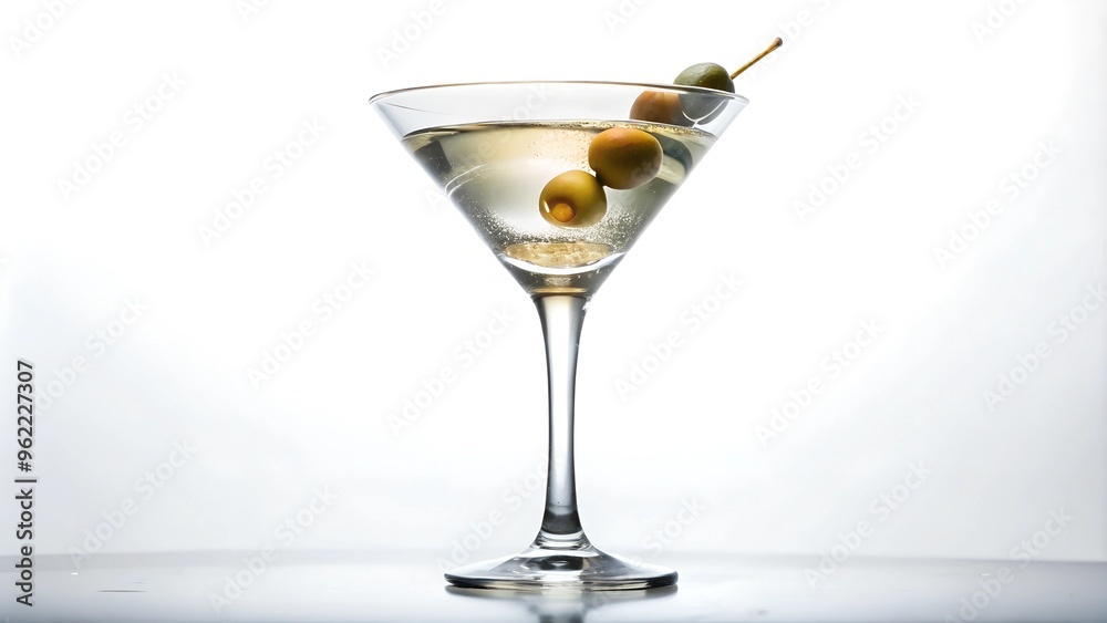 A Dirty Martini in a classic martini glass. The pale olive green liquid is slightly cloudy from olive brine. Garnished with green olives on a cocktail pick. Served chilled, near the rim of the glass A Dirty Martini in a classic martini glass. The pale olive green liquid is slightly cloudy from olive brine. Garnished with green olives on a cocktail pick. Served chilled, near the rim of the glass