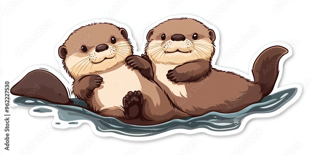 otters animals cute water nature wildlife illustration cuddly aquatic cartoon happy playful two otters baby otters animal friends adorable creatures sea otters 