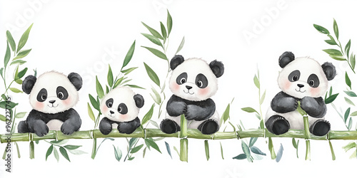 panda bamboo cute animals cartoon animals wildlife asian animals nature playful pandas illustration digital art adorable pandas panda family wildlife illustration 