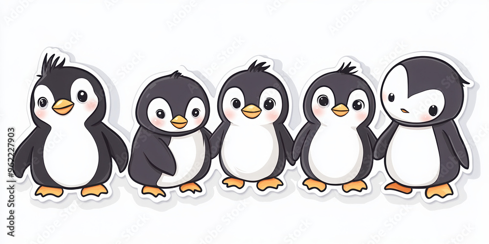 Fototapeta premium penguin cute penguins cartoon penguins animal illustration children\'s art winter animals wildlife art adorable characters playful animals penguin family