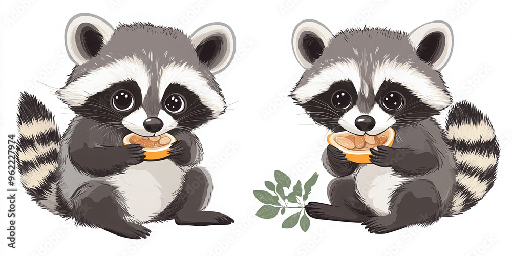Fototapeta premium raccoon cute animals cartoon animals wildlife forest creatures animal illustration adorable raccoon playful raccoon raccoon eating animal art nature illustration vector art 