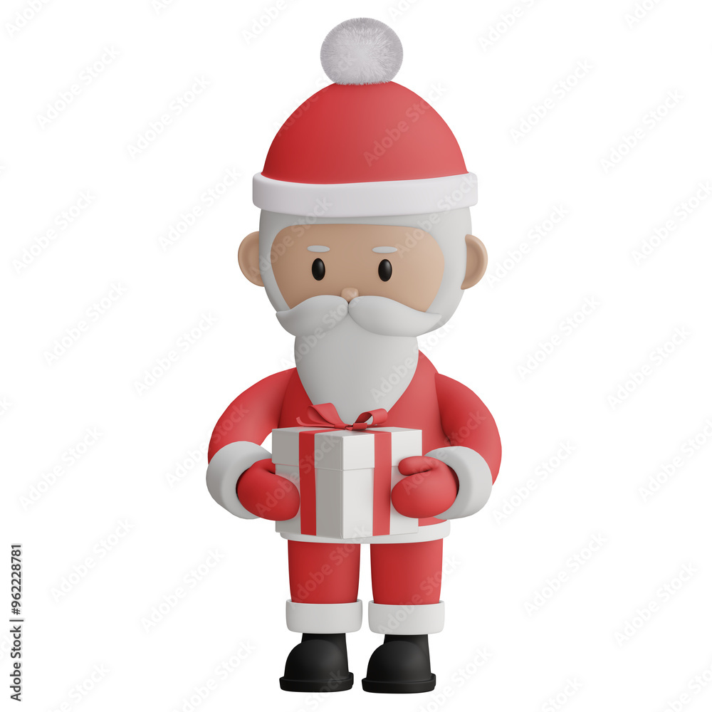Cute Santa Claus holding a gift 3d rendered icon merry christmas and new year concept Cute Santa Claus holding a gift 3d rendered icon merry christmas and new year concept