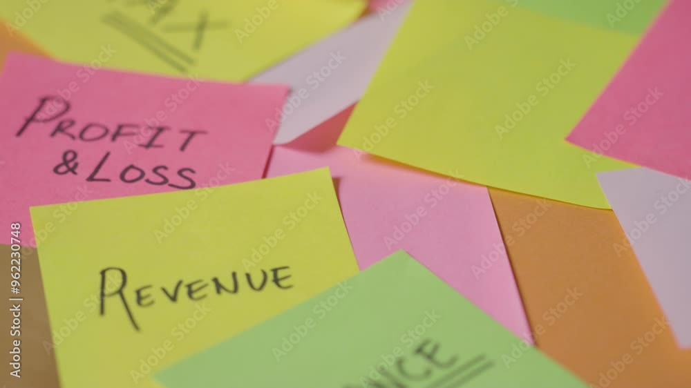 business concept of revolving sticky notes with business and financial terms written on them 3 business concept of revolving sticky notes with business and financial terms written on them 3