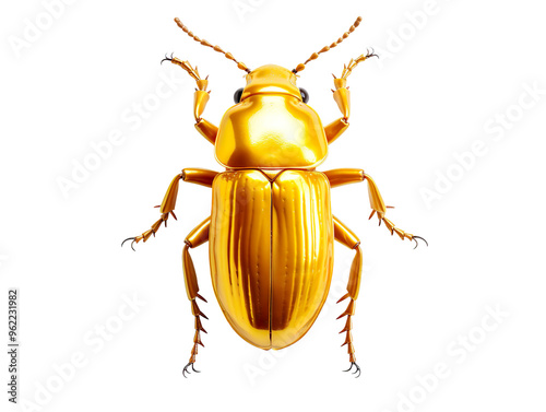 Shiny golden beetle bug isolated on transparent and white background