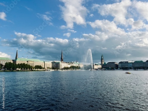 lake in the city center, lakeside in the city photo
