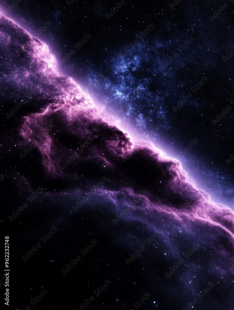 Obraz premium A deep space gradient background fading from dark blue to rich purple with subtle starlike speckles evoking the vastness of outer space and a sense of mystery