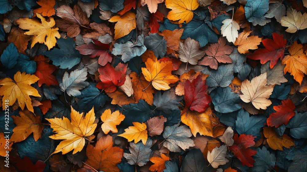 A forest floor covered in a thick blanket of fallen autumn leaves A forest floor covered in a thick blanket of fallen autumn leaves