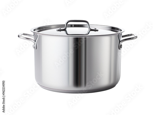 Stainless steel cooking pot isolated on transparent and white background photo