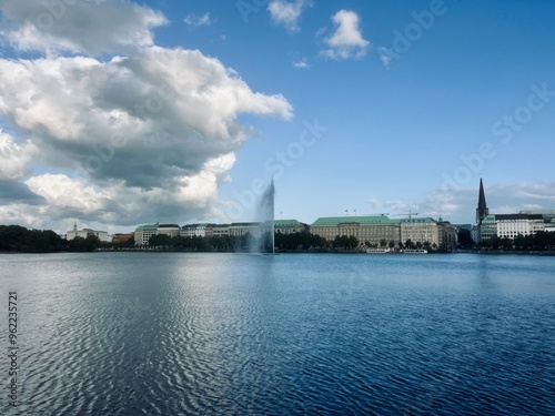 lake in the city center, lakeside in the city photo