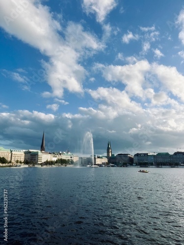 lake in the city center, lakeside in the city photo