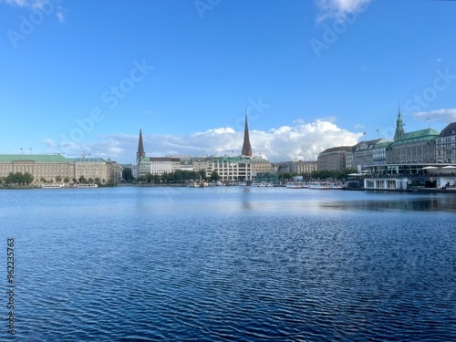 lake in the city center, lakeside in the city photo