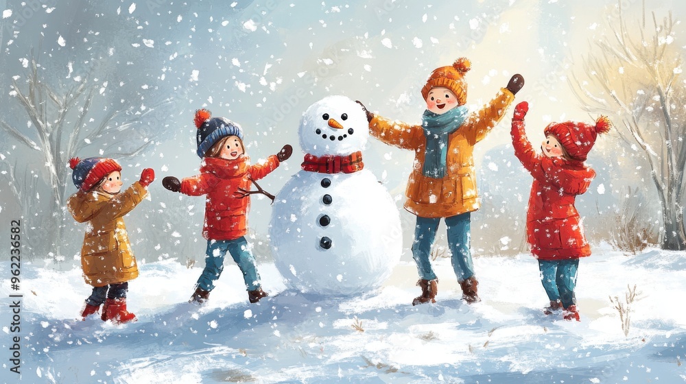 A family having fun in the snow A family having fun in the snow