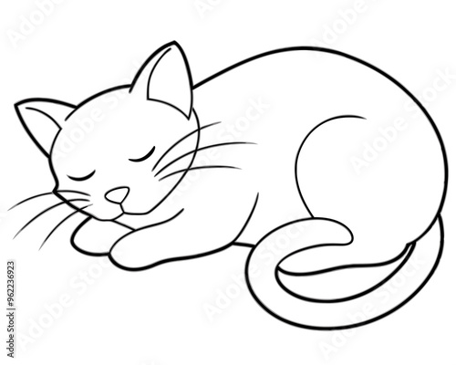 A sleeping kitten or cat outline drawing vector illustration