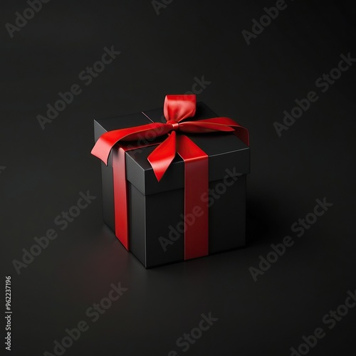 Free Photo Black Friday sale is a gold gift box and ballon with a black background 