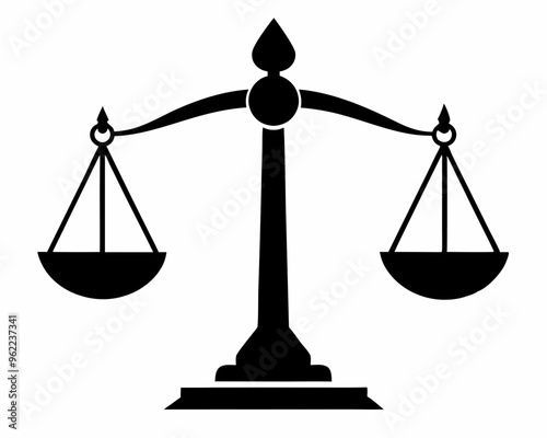 Black silhouette scale justice icon and vector illustration