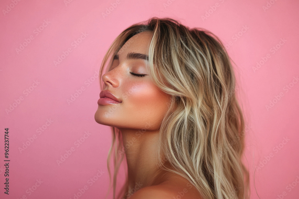 a close up of a blond woman's face