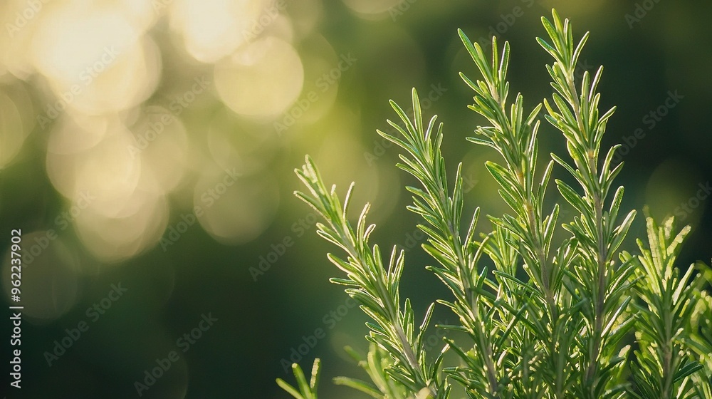 A detailed view of a leafy plant with green foliage in the foreground and a hazy scene of trees in the background A detailed view of a leafy plant with green foliage in the foreground and a hazy scene of trees in the background