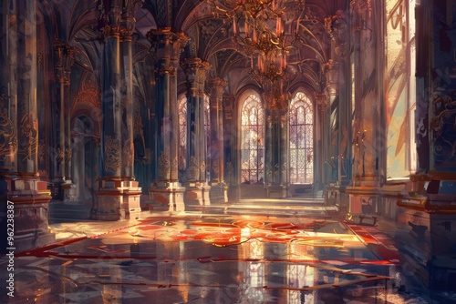 Wallpaper Mural A large, empty room with a red carpet and a chandelier,generative ai image Torontodigital.ca