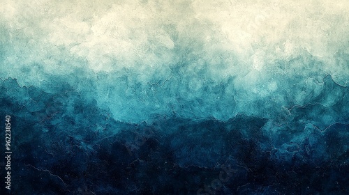 A grainy gradient background with dark blues and greens fading into lighter shades, evoking the mysterious and calm essence of deep underwater scenes.