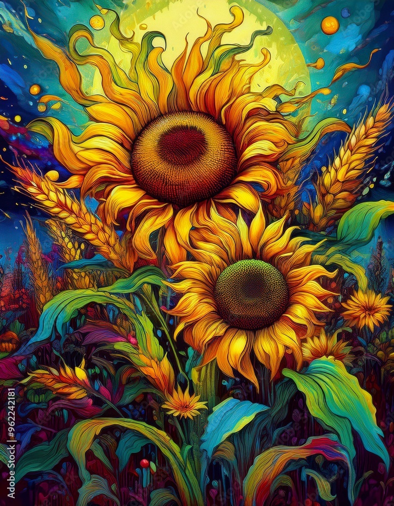 Sunflowers and maize stalks Sunflowers and maize stalks
