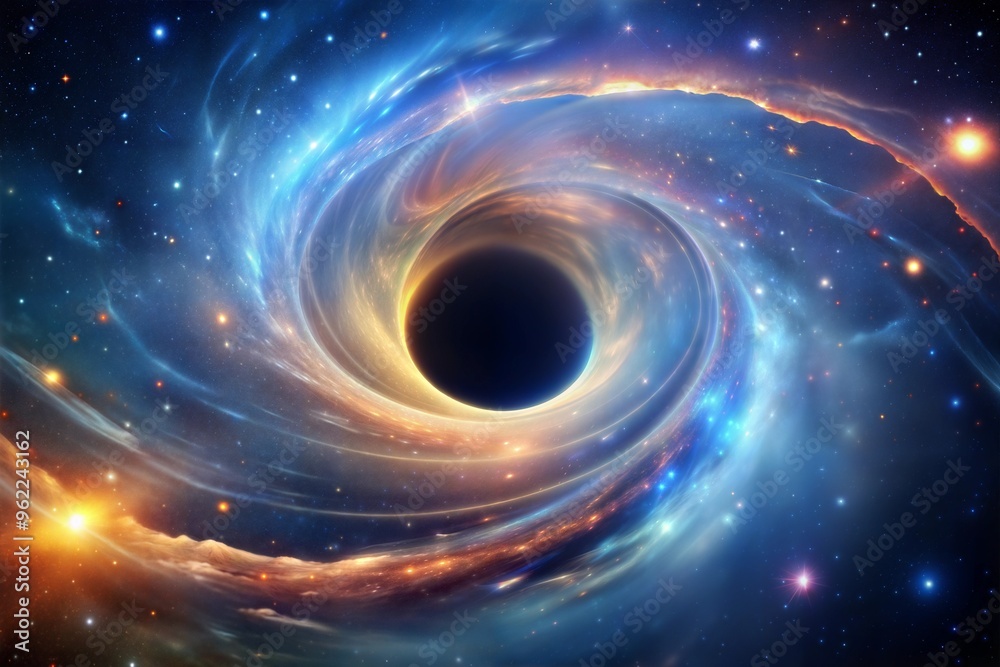 Spectacular black hole with swirling nebula in distant galaxy amid cosmic colors Spectacular black hole with swirling nebula in distant galaxy amid cosmic colors