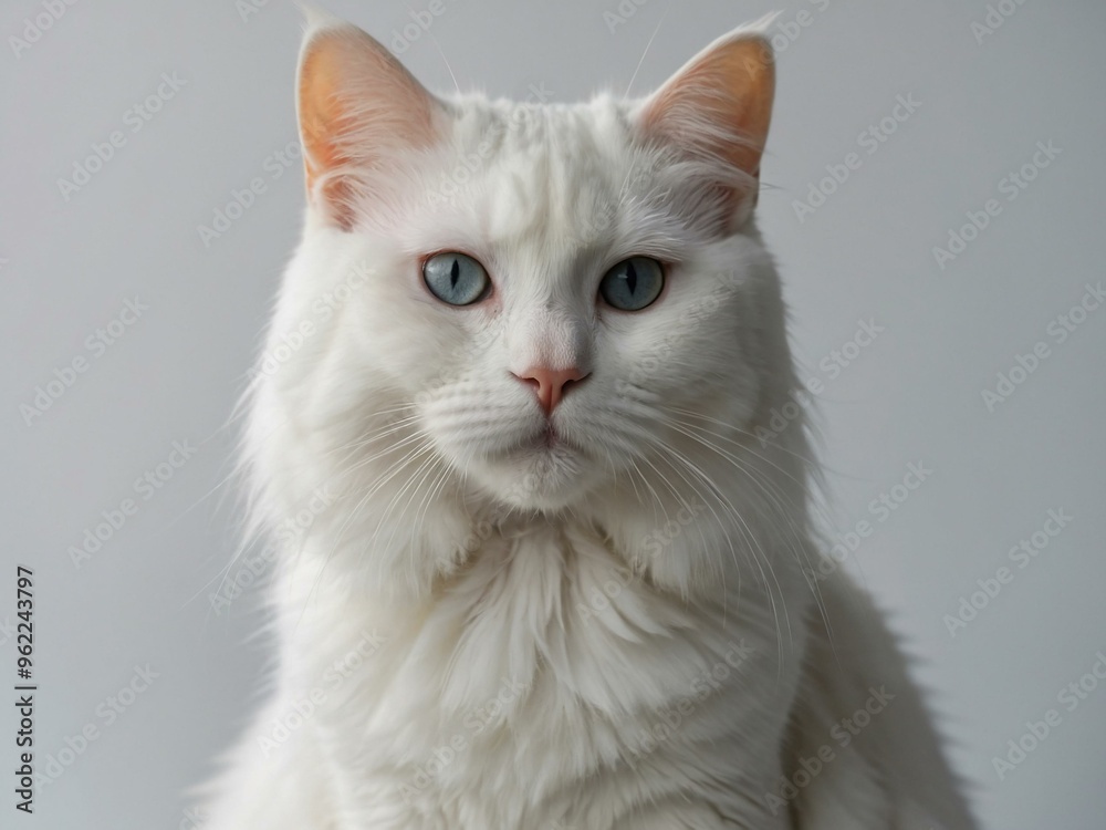 White cat on a white background, offering space for your text or design. White cat on a white background, offering space for your text or design.