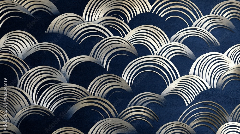 Abstract Pattern of Interlocking Arcs on a Deep Blue Background Abstract Pattern of Interlocking Arcs on a Deep Blue Background