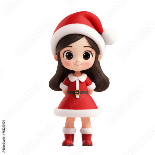 female Santa Claus cartoon white background. Generative AI