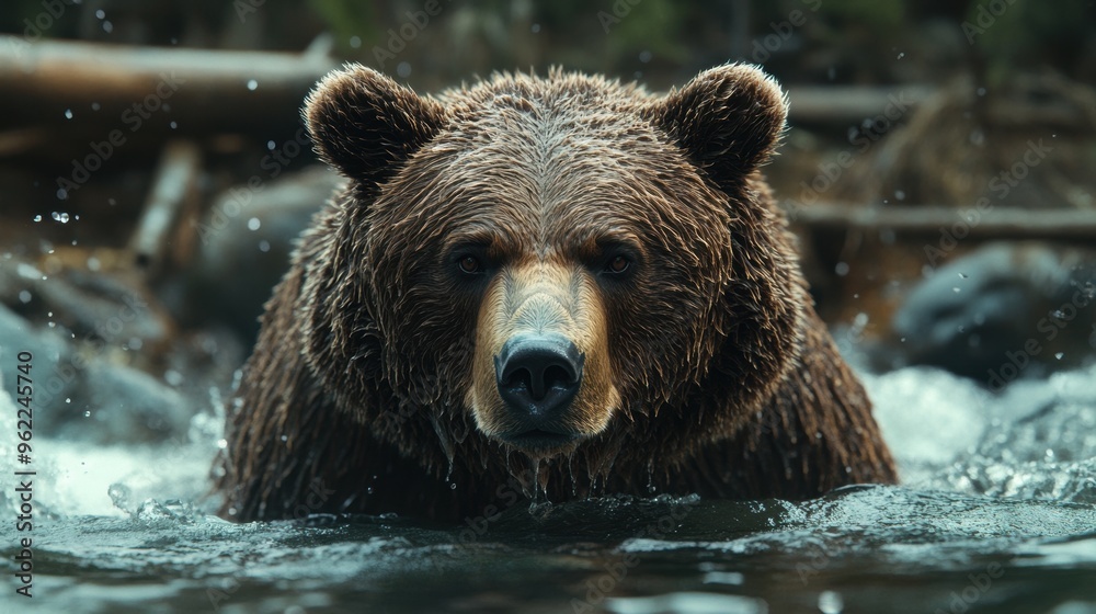 close-up of a powerful grizzly bear fishing in a river, showcasing the beauty of wildlife in its raw, natural state close-up of a powerful grizzly bear fishing in a river, showcasing the beauty of wildlife in its raw, natural state