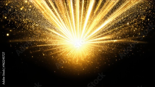 Illustration of gold light and luxury gold glitter. With an elegant black background