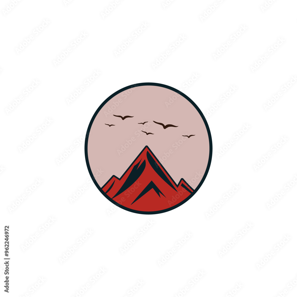 Red mountains logo with birds Red mountains logo with birds