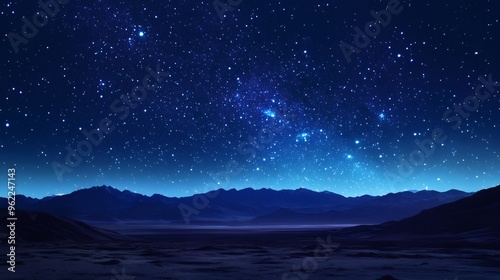 A night sky with a vast starry expanse above a dark, rugged mountain range.