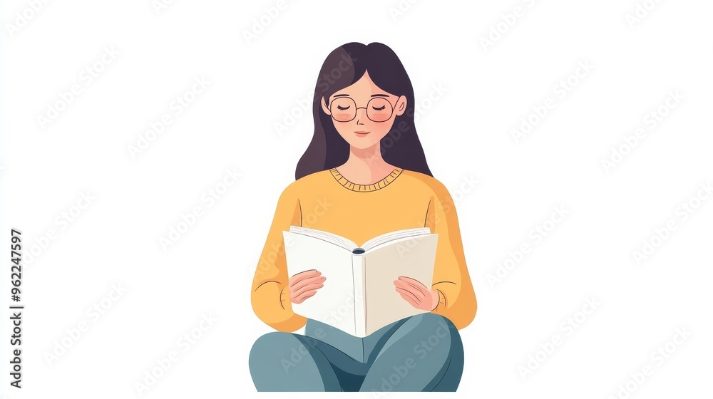 Book-loving woman in casuals on white. Book-loving woman in casuals on white.