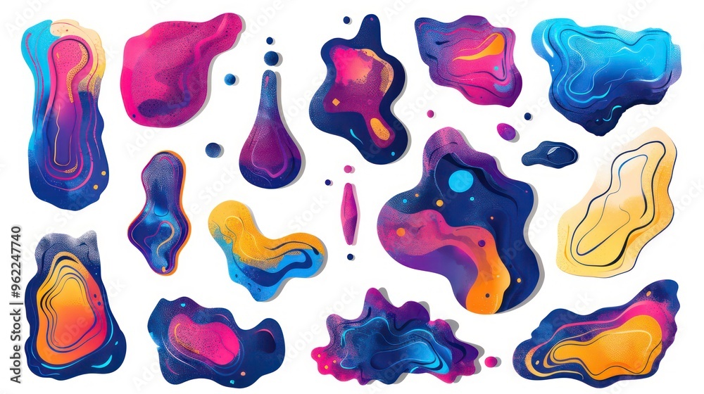Obraz premium A collection of 18 colorful abstract shapes in various sizes and styles. They are perfect for adding a touch of creativity to your designs.