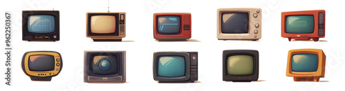 Retro TV boxes collection isolated on a transparent background PNG