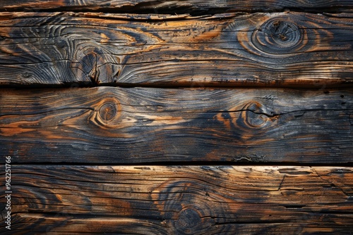 Close up of beautifully textured wooden planks with natural patterns and rich, rustic colors. Perfect for various design and decorator projects. photo