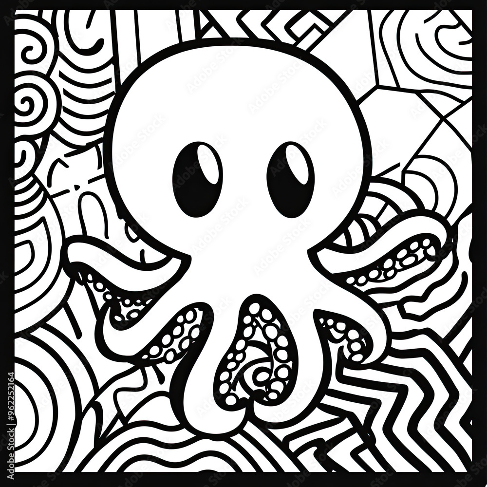 Beautiful Octopus Coloring Page, Marine Animal Colouring Design for Your Corporate Books and Business Graphic Resource or Creative Project, Ai Generative Beautiful Octopus Coloring Page, Marine Animal Colouring Design for Your Corporate Books and Business Graphic Resource or Creative Project, Ai Generative