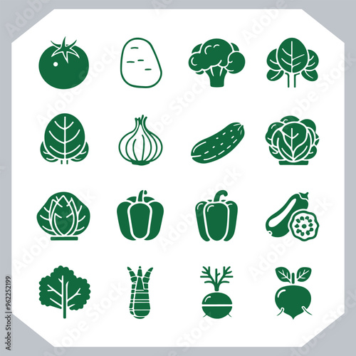 Set of vegetables black silhouette Carrot, potato, tomato, cucumber, onion, garlic, cauliflower, bell pepper, cabbage vector icon in white background.
