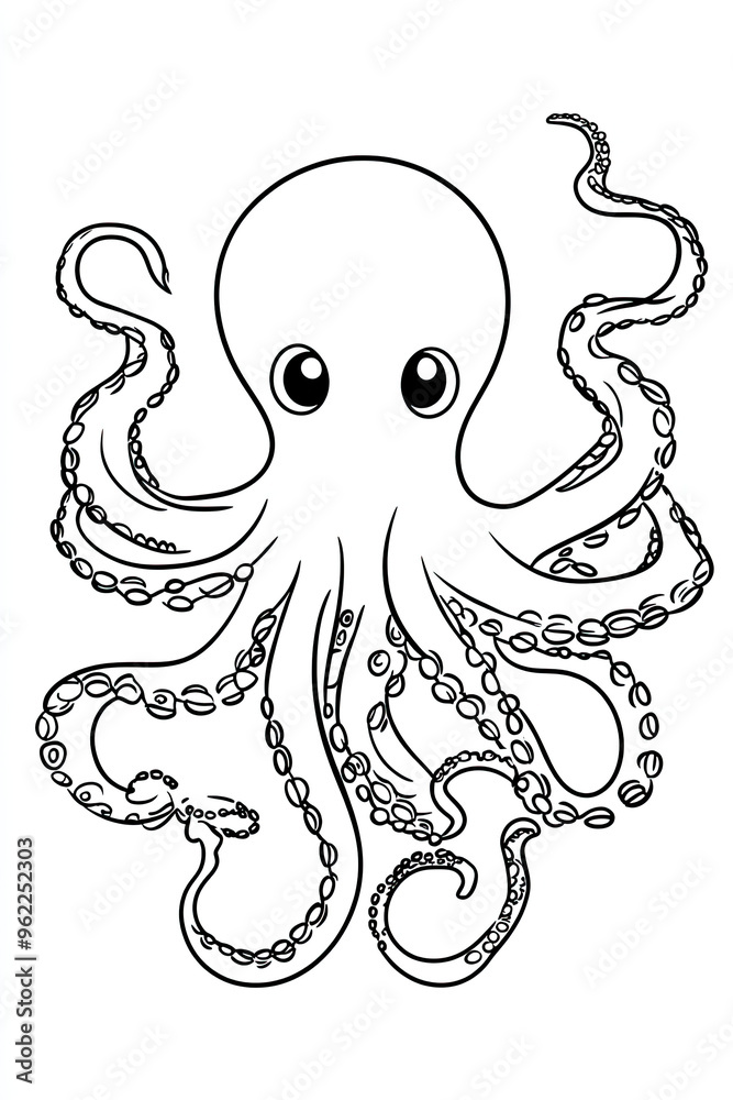 Beautiful Octopus Coloring Page, Marine Animal Colouring Design for Your Corporate Books and Business Graphic Resource or Creative Project, Ai Generative Beautiful Octopus Coloring Page, Marine Animal Colouring Design for Your Corporate Books and Business Graphic Resource or Creative Project, Ai Generative