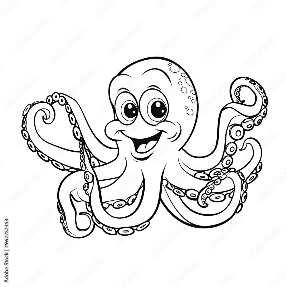 Beautiful Octopus Coloring Page, Marine Animal Colouring Design for Your Corporate Books and Business Graphic Resource or Creative Project, Ai Generative Beautiful Octopus Coloring Page, Marine Animal Colouring Design for Your Corporate Books and Business Graphic Resource or Creative Project, Ai Generative