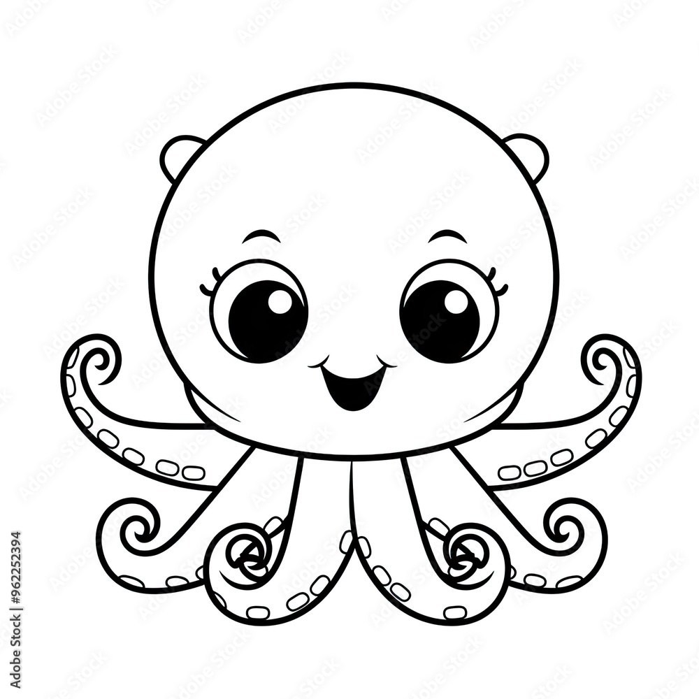 Beautiful Octopus Coloring Page, Marine Animal Colouring Design for Your Corporate Books and Business Graphic Resource or Creative Project, Ai Generative